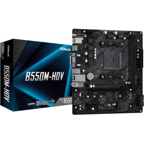 AsRock B550M-HDV AM4 DDR4 4733MHz HDMI / DVI / VGA m.2 PCI-e 4.0 USB3.2 mATX Anakart