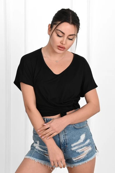 Kadın V Yaka Kısa Kollu T-shirt 1478-23 - 4