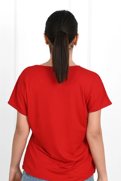 Kadın V Yaka Kısa Kollu T-shirt 1478-23 - 10