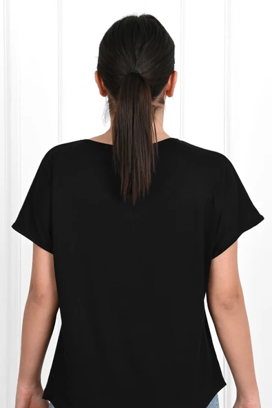 Kadın V Yaka Kısa Kollu T-shirt 1478-23 - 5