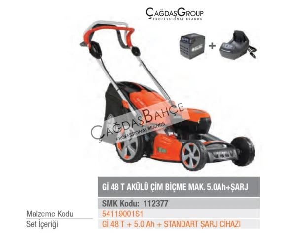 Oleomac Gİ48T Akülü Çim Biçme Makinesi 5.0A Akü + Şarj Cihazı