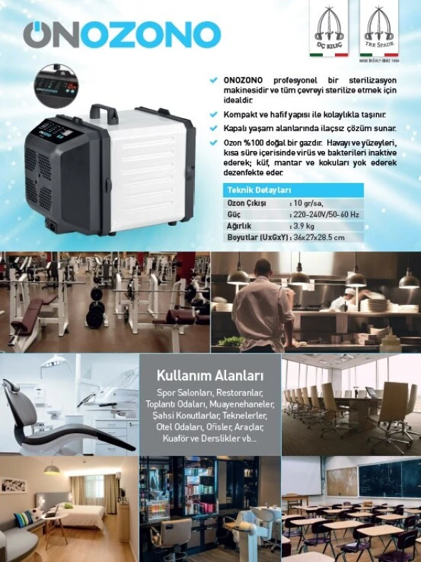 Tre Spade Onozono Sterilizasyon Makinesi - Ozonlama Dezenfeksiyon - Resim 2