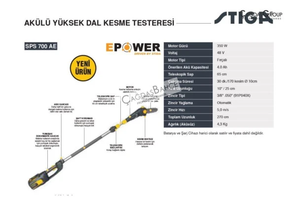Stiga SPS700 AE Akülü Yüksek Dal Budama Makinesi - 5