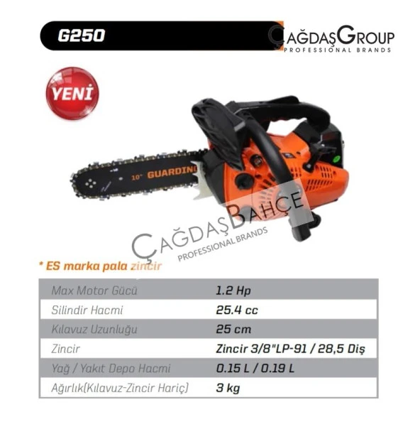 Guardino G250 Motorlu Testere Benzinli 1.2 Hp - Resim 4