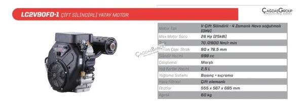 Loncin LC2V90FD-1 Marşlı Dikey Milli tek Motor 26 HP - Resim 2