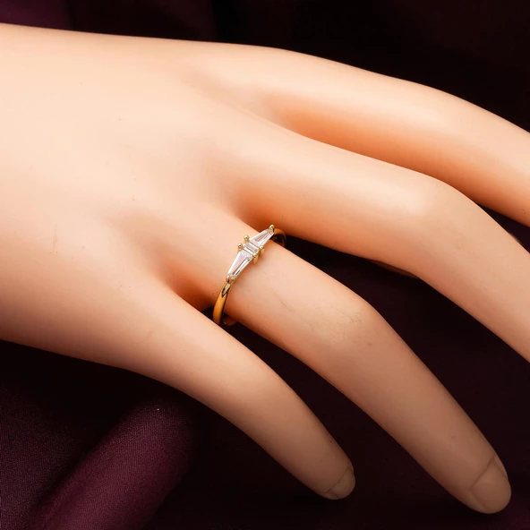 Modern Baget Tasarımlı Altın 14 Ayar Yüzük - Resim 2