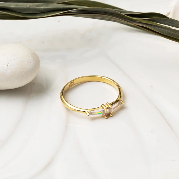 Modern Baget Tasarımlı Altın 14 Ayar Yüzük - Resim 3