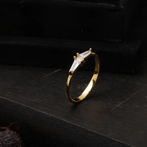 Modern Baget Tasarımlı Altın 14 Ayar Yüzük - Resim 4