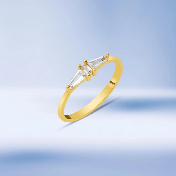 Modern Baget Tasarımlı Altın 14 Ayar Yüzük - Resim 5