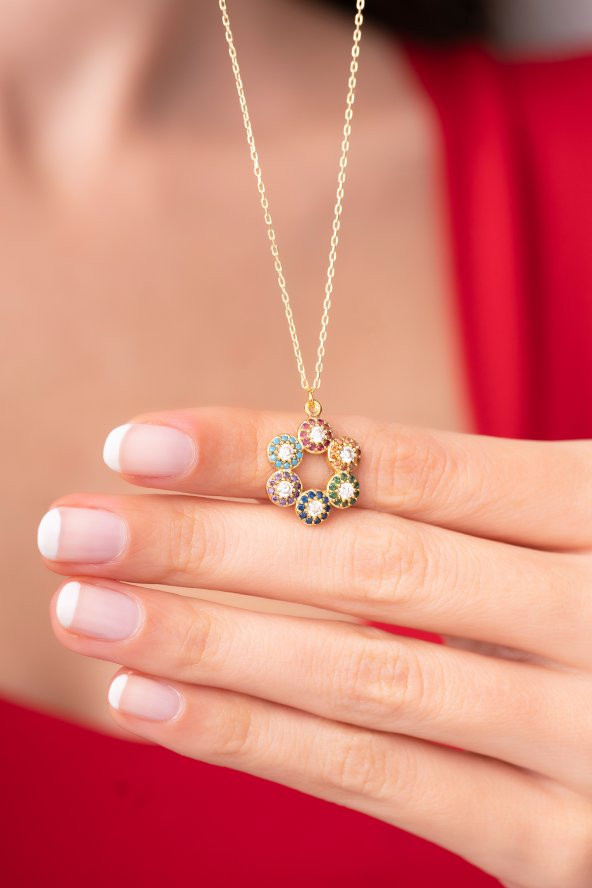 925 Ayar Gümüş Zincirli Gökkuşağı Girdabı Tasarımlı Kadın Kolye - 2