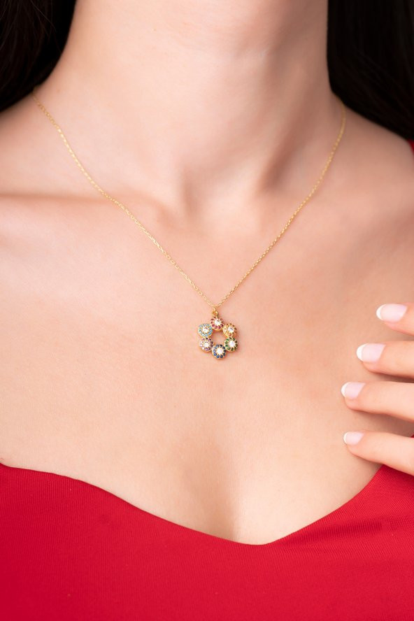 925 Ayar Gümüş Zincirli Gökkuşağı Girdabı Tasarımlı Kadın Kolye - 3