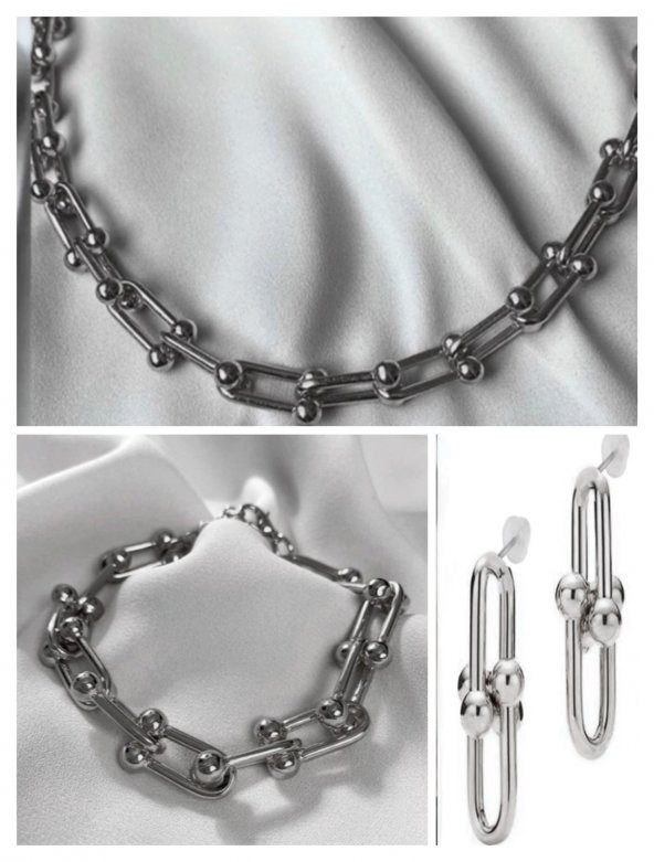 Gümüş Kaplama 3'lü Tiffany Blanca Model Kolye,Küpe ve Bileklik Seti - 2
