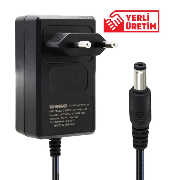 Weko 9 Volt - 3 Amper 5.5 2.5 Uçlu Yerli Üretim Plastik Kasa Priz Tipi Adaptör - Diğer Diğer