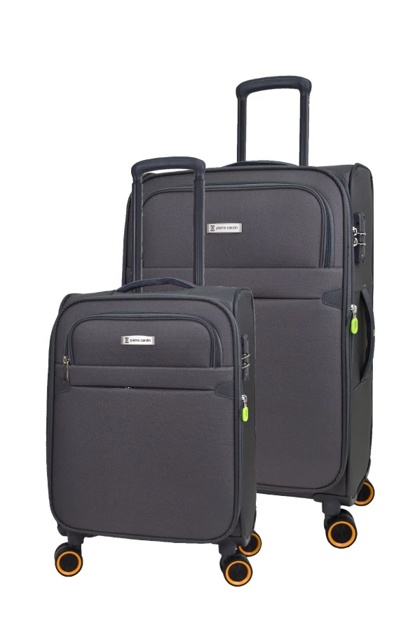 Pierre Cardin Ultra Light Hafif Lüx Kumaş 2'li Valiz Seti Büyük Boy - Kabin Boy Gri PC6000