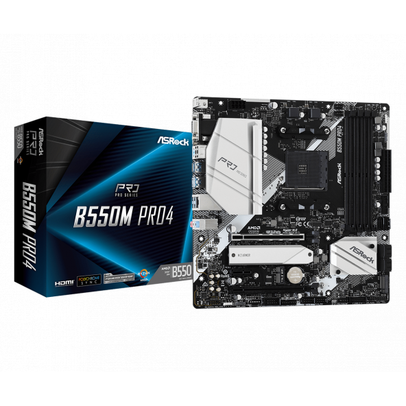 AsRock B550M Pro4 AM4 DDR4 4733MHz HDMI / DP / VGA m.2 Armor PCI-e 4.0 USB3.2 RGB ARGB mATX Anakart - 1