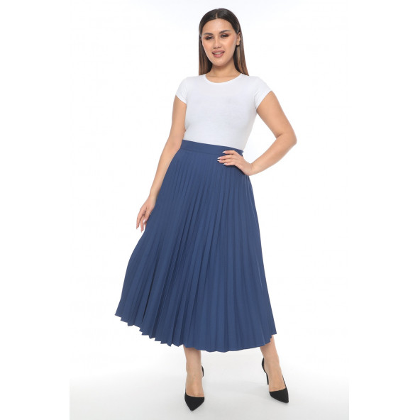 SORALLİNE KADIN PLİSOLEY ETEK 781 İNDİGO MAVİSİ