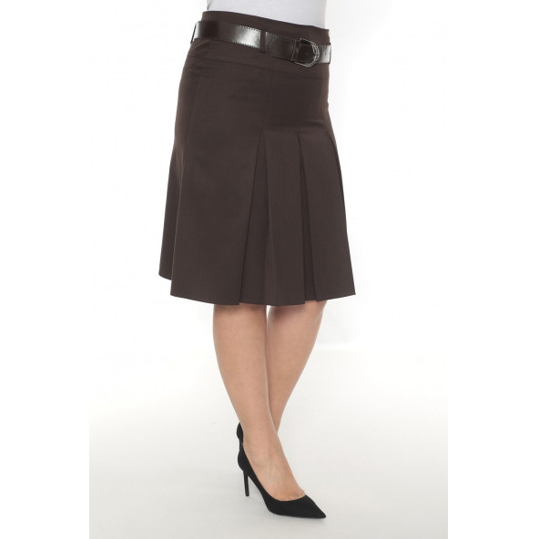 SORALLİNE KADIN ETEK 65 CM BOYUNDA ASTARLI MEVSİMLİK 724 KAHVERENGİ - 2