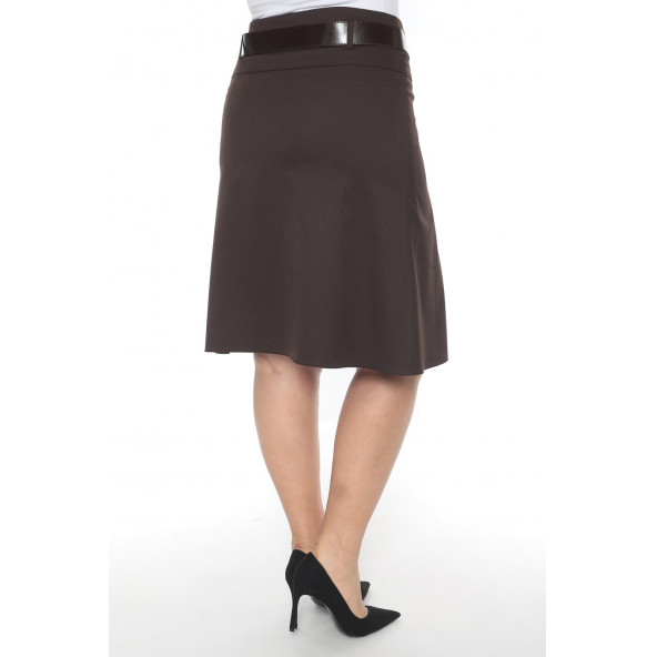 SORALLİNE KADIN ETEK 65 CM BOYUNDA ASTARLI MEVSİMLİK 724 KAHVERENGİ - 3