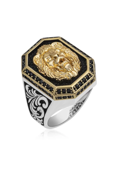 Aslan Başı Motifli 925 Gümüş Erkek Yüzük - 7