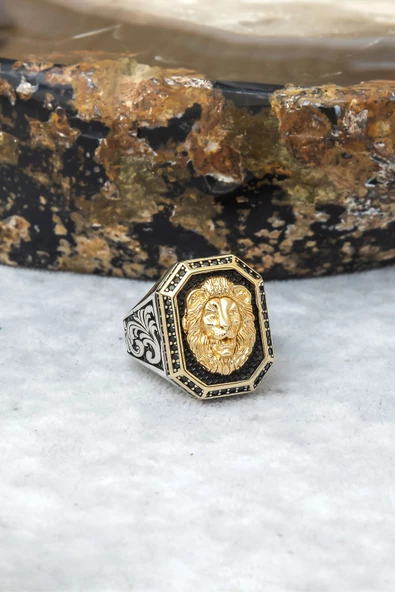 Aslan Başı Motifli 925 Gümüş Erkek Yüzük - 9