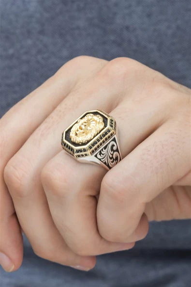 Aslan Başı Motifli 925 Gümüş Erkek Yüzük