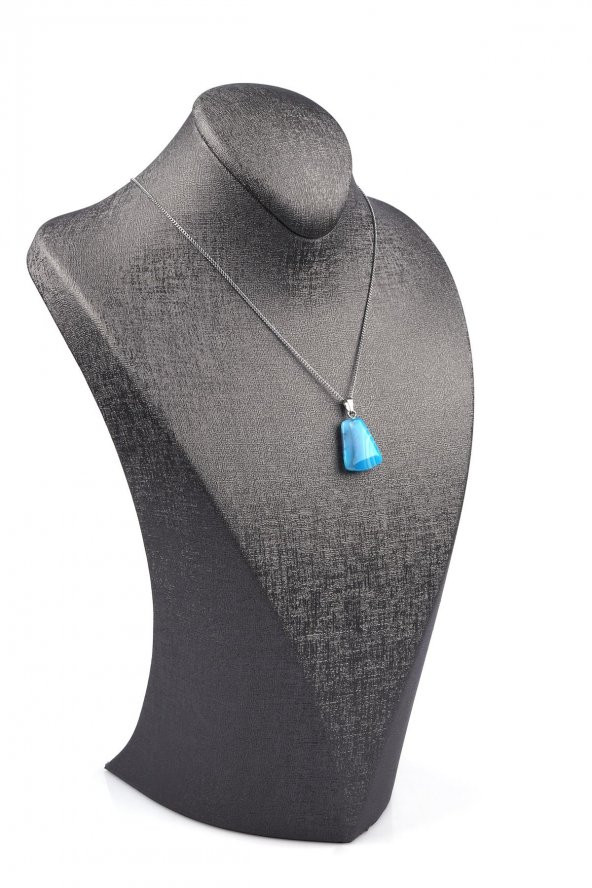 Mavi Akik Doğal Taş Kolye - 2