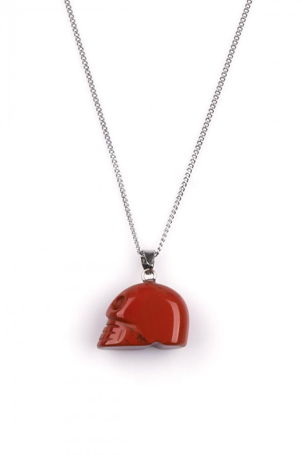 Red Jasper Doğal Taş Kuru Kafa Model Kolye ürün görseli 1