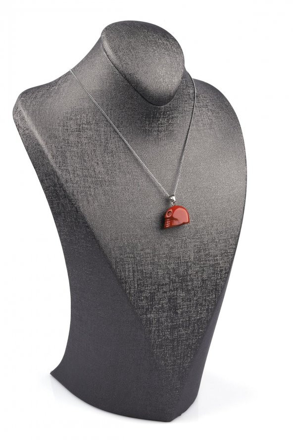 Red Jasper Doğal Taş Kuru Kafa Model Kolye - Resim 2