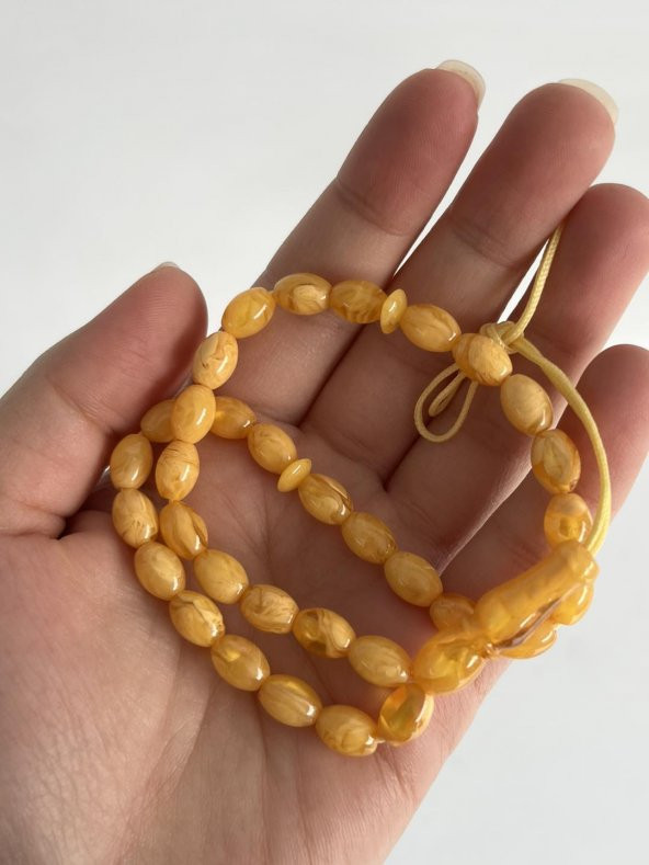 Oval Kesim Kokulu Toz Kehribar Tesbih 33lük 6mm A004 - 3
