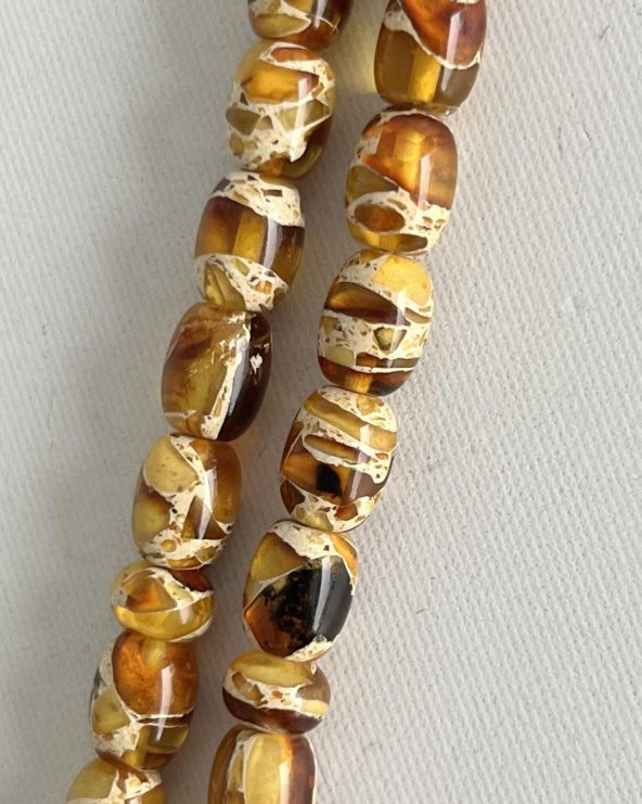 Oval Kesim Kokulu Mozaik Toz Kehribar Tesbih 33lük 6mm A001 - 5