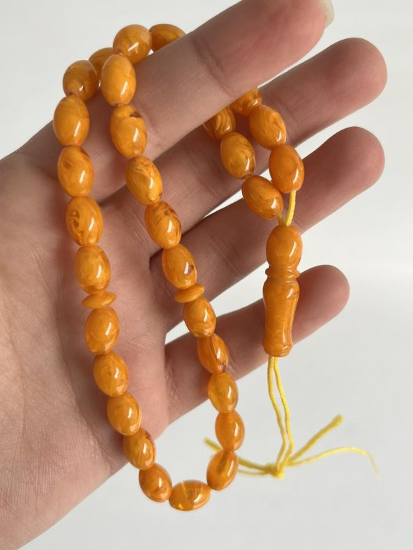 Oval Kesim Kokulu Toz Kehribar Tesbih 33lük 7mm A007 ürün görseli