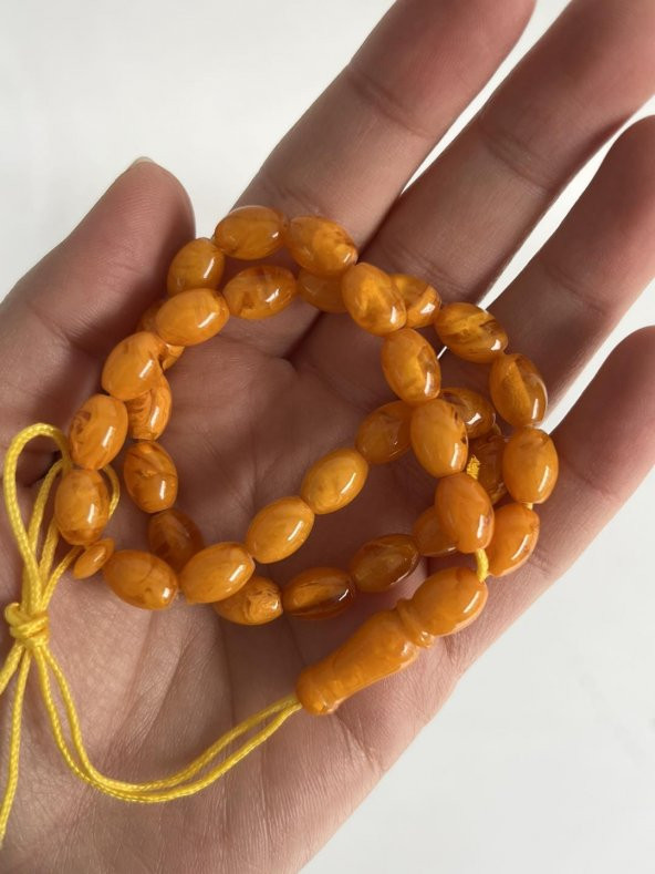 Oval Kesim Kokulu Toz Kehribar Tesbih 33lük 7mm A007 - Resim 3