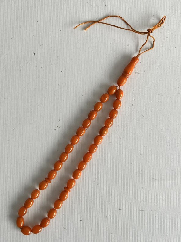 Oval Kesim Kokulu Toz Kehribar Tesbih 33lük 7mm A008 - 4