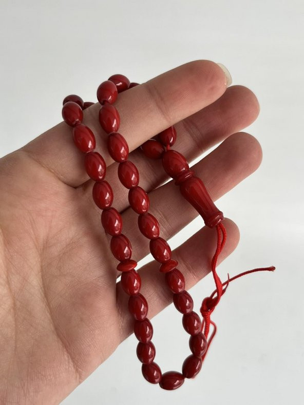 Oval Kesim Kokulu Toz Kehribar Tesbih 33lük 6mm A009 - 1
