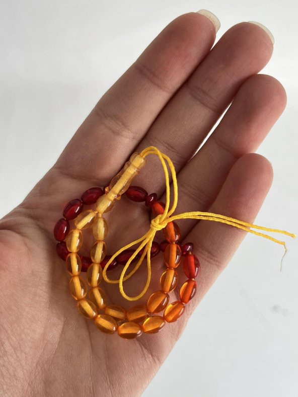 Oval Kesim Kokulu Toz Kehribar Tesbih 33lük 5mm A012 - 3