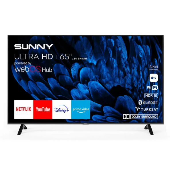 Sunny SN65FMN252 Frameless 65'' 164 Ekran 4K webOS 2.0 Smart Wifi Led TV