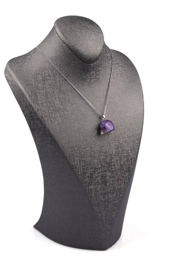 Ametist Doğal Taş Kuru Kafa Model Kolye - Resim 2