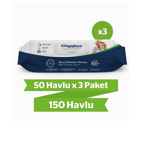 giggles Vücut Temizleme Havlusu 50'li 3 Paket 150 Adet