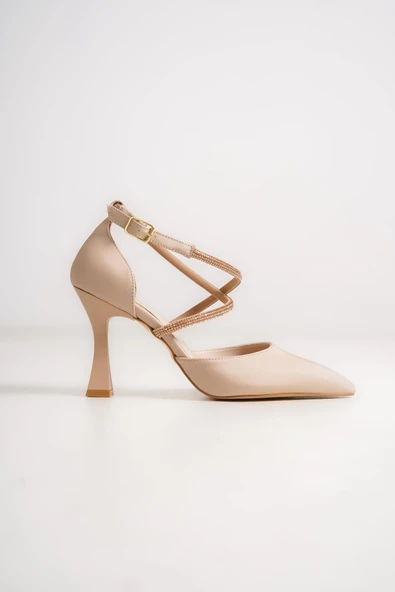 Kalice Ten Rengi Taşlı Stiletto Topuklu Abiye Ayakkabı - Resim 2