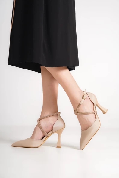 Kalice Ten Rengi Taşlı Stiletto Topuklu Abiye Ayakkabı - Resim 3