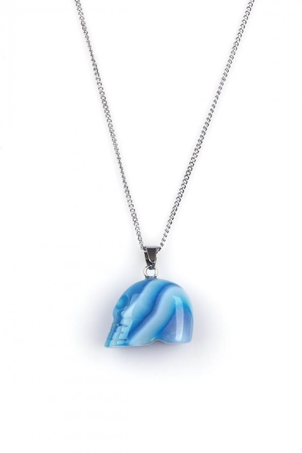 Mavi Akik Doğal Taş Kuru Kafa Model Kolye ürün görseli 1