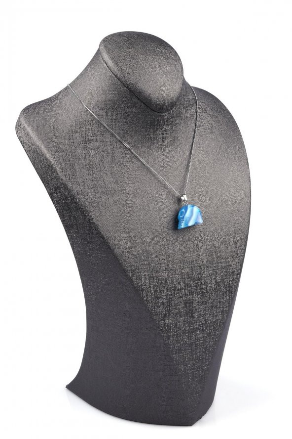 Mavi Akik Doğal Taş Kuru Kafa Model Kolye - Resim 2