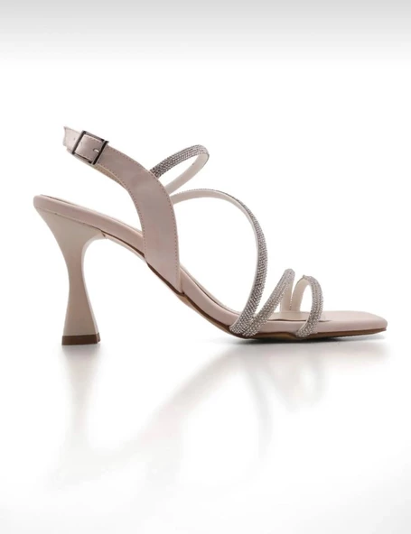 Potinonline K544 Kadın Taşlı Abiye Atkılı Küt Burun Topuklu Ayakkabı - 4