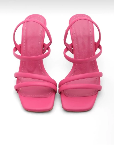 Potinonline K2054 Kadın Topuklu Ayakkabı Küt Burun Atkılı Topuklu Sandalet - 8