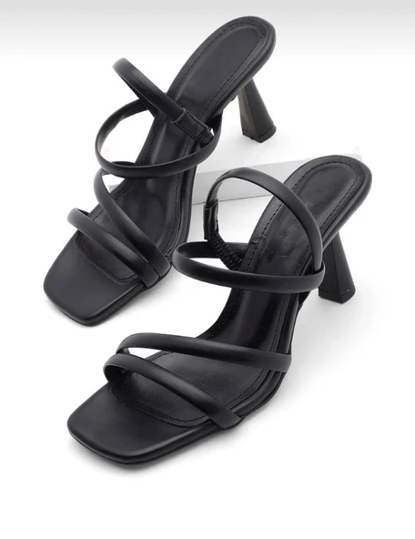 Potinonline K2054 Kadın Topuklu Ayakkabı Küt Burun Atkılı Topuklu Sandalet - 9