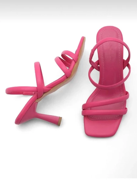 Potinonline K2054 Kadın Topuklu Ayakkabı Küt Burun Atkılı Topuklu Sandalet - 7