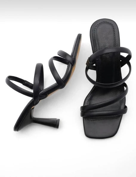 Potinonline K2054 Kadın Topuklu Ayakkabı Küt Burun Atkılı Topuklu Sandalet - 11