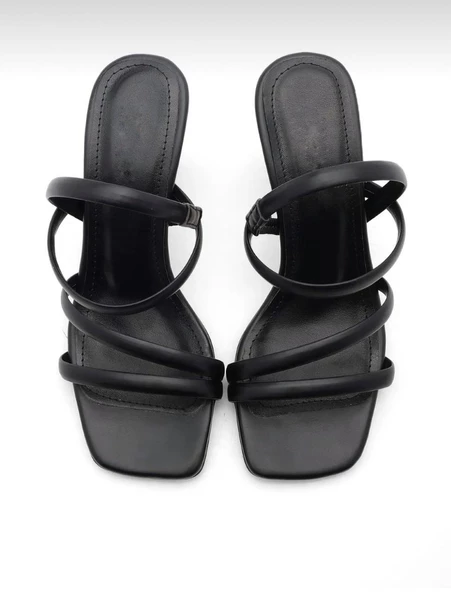 Potinonline K2054 Kadın Topuklu Ayakkabı Küt Burun Atkılı Topuklu Sandalet - 12