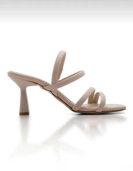 Potinonline K2054 Kadın Topuklu Ayakkabı Küt Burun Atkılı Topuklu Sandalet - 2