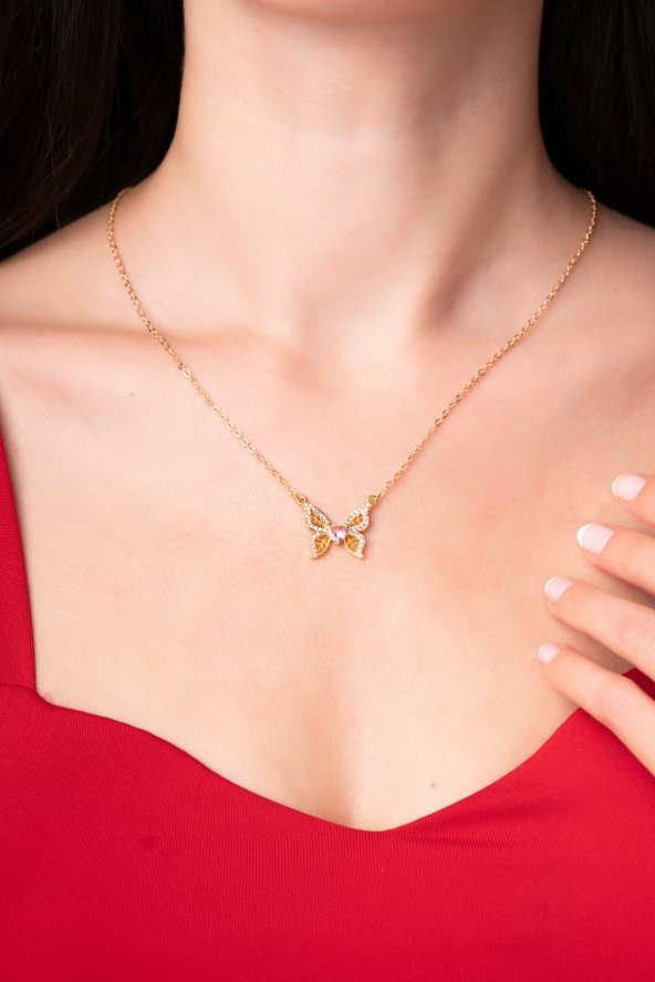 925 Ayar Kelebek Tasarımlı Zirkon Taşlı Kadın Kolye - 2